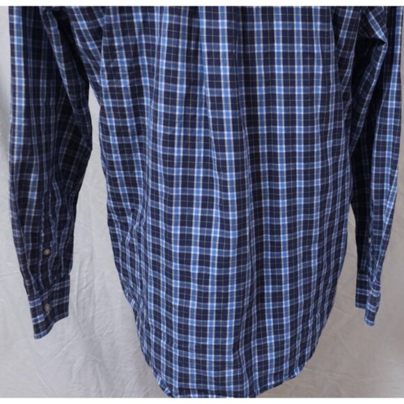 Chaps Easy Care Medium Blue Plaid Long Sleeve Button Down Embroidered Logo Shirt - Picture 10 of 11